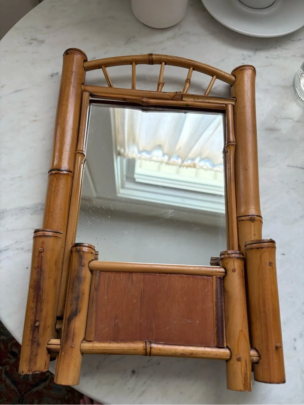Vintage Liberty Bamboo Table Mirror in Natural Tan 1920s France Boho MCM